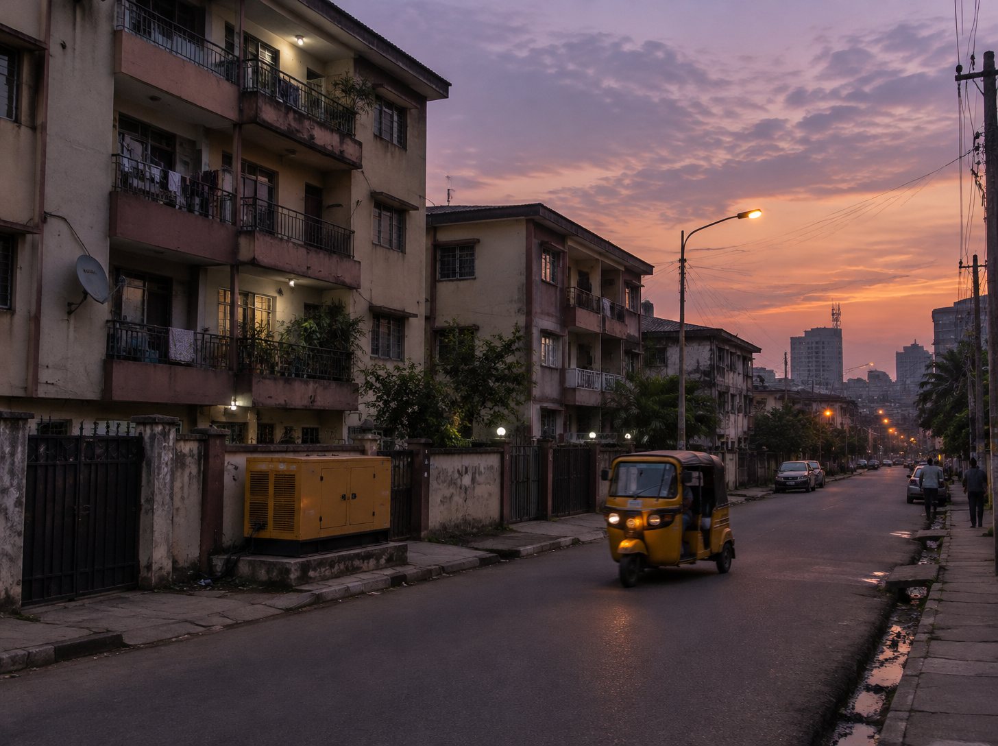 A street in Yaba, Lagos at dusk
